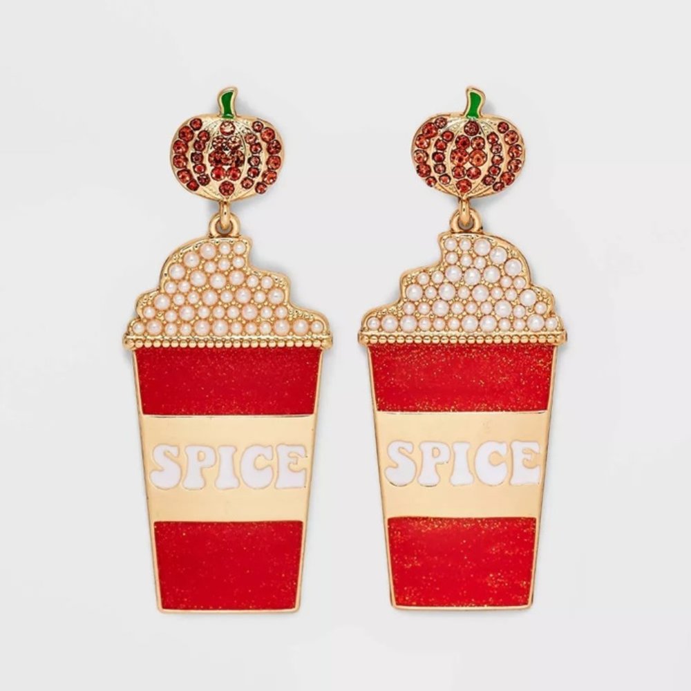 SugarFix by Baublebar PSL Pumpkin Spice Latte Drop Dangle Sparkly Earrings NWT - Picture 1 of 4